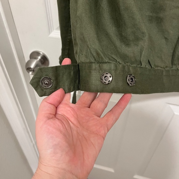FRAME Army Olive Great Denim Tie Cuff Linen Utilitarian Pocket Jacket XS - Picture 10 of 11